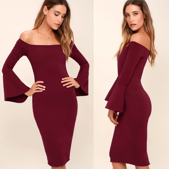 Lulus Dresses & Skirts - Lulus All She Wants Burgundy Off The Shoulder Midi Dress